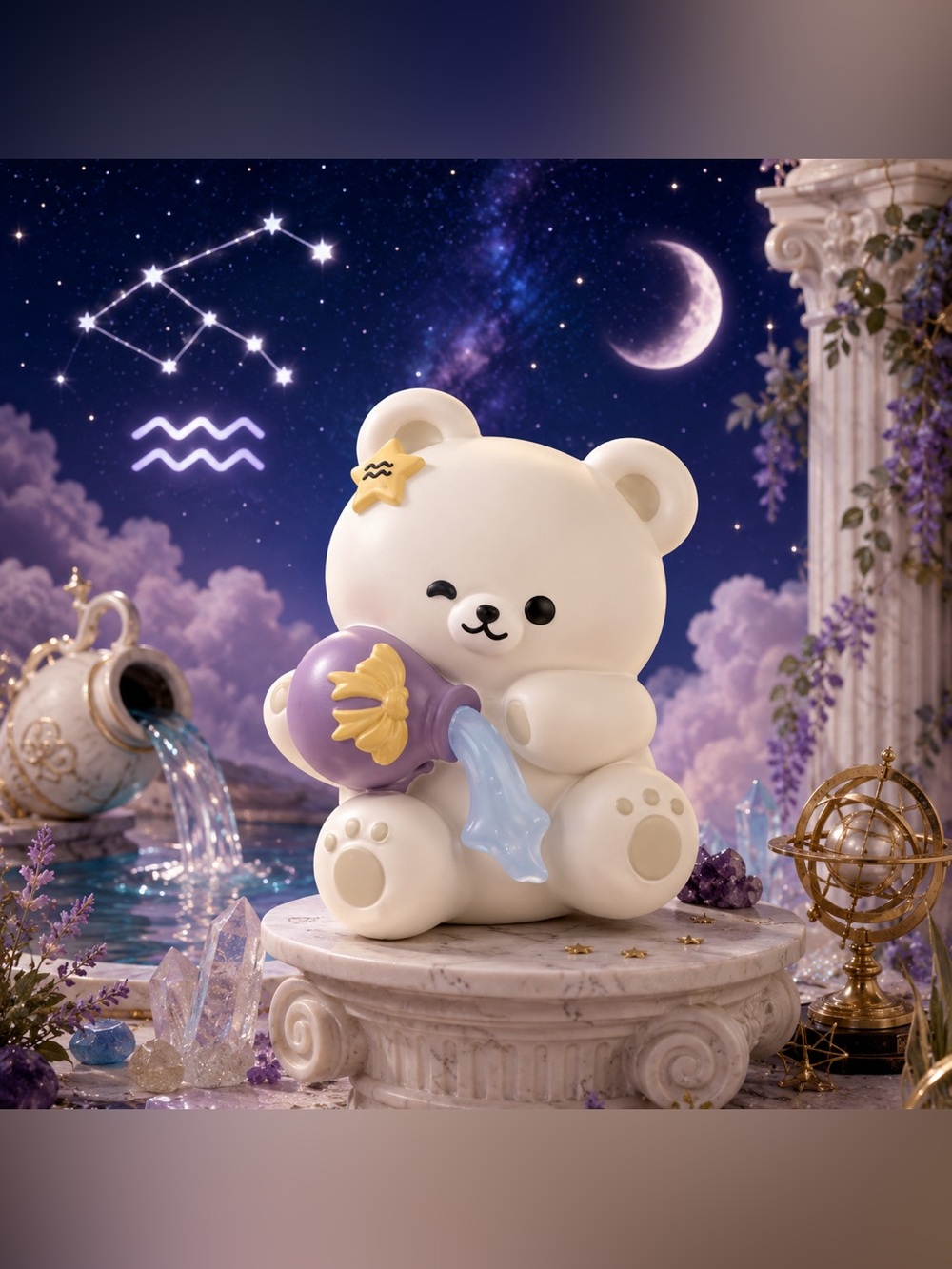 MOLYNK Aquarius Zodiac Bear | Starry Dream Overture | Kawaii Slow-Rise Squishy